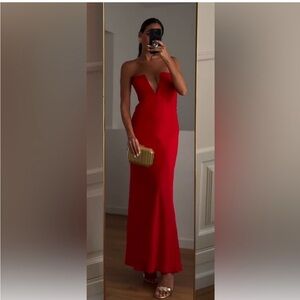ZARA RED RUCHED STRAPLESS DRESS